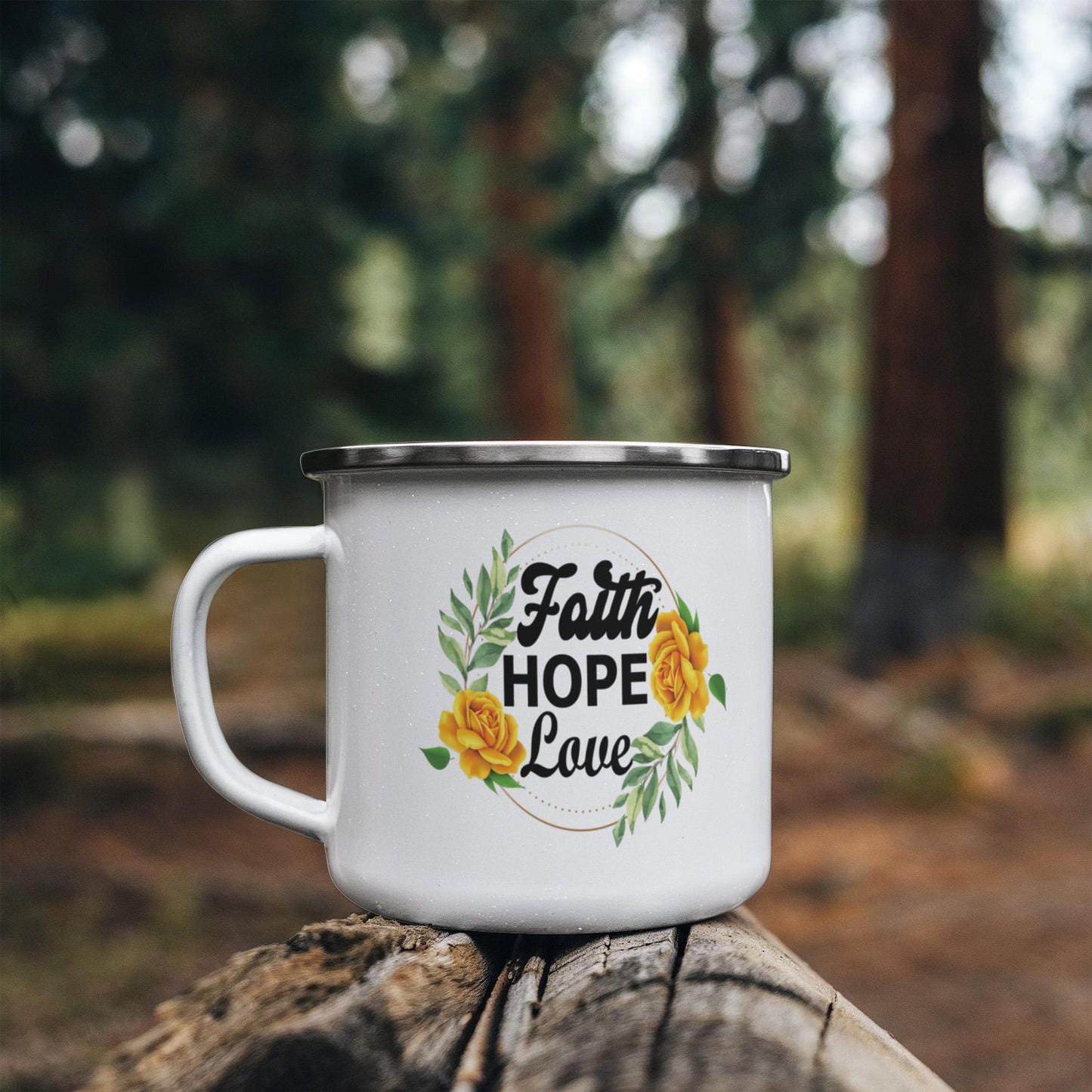 Faith Hope Love - 12oz Enamel Camping Mug - Gift for Her