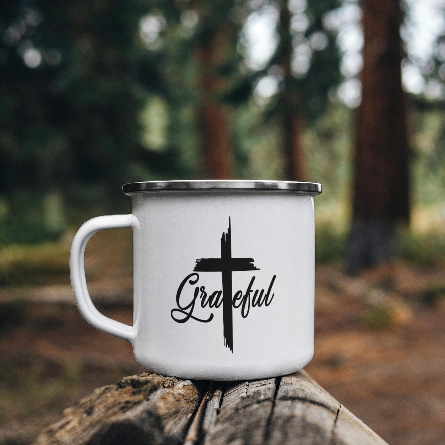 Grateful - 12oz Enamel Camping Mug - Gift for Her - Gift for Him