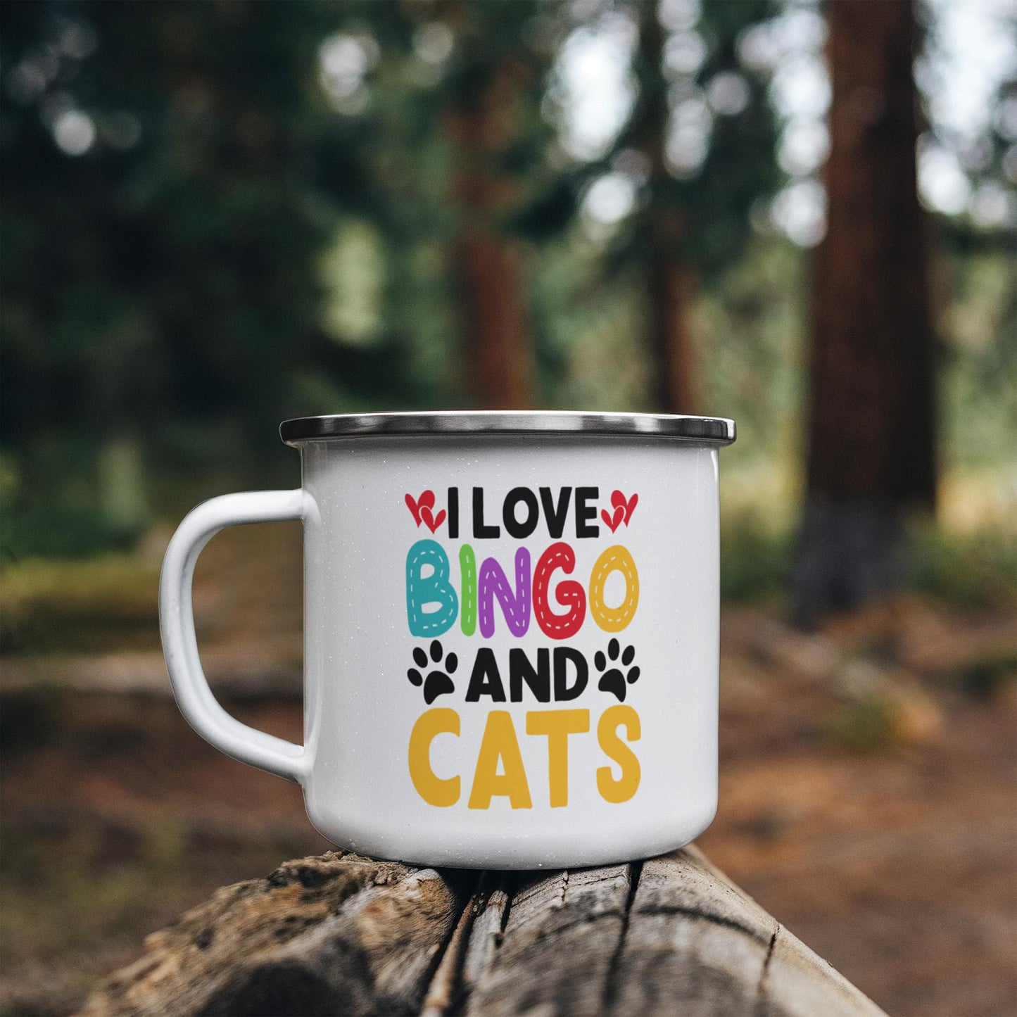 I Love Bingo And Cats - 12oz Enamel Camping Mug - Gift for Her - Gift for Him