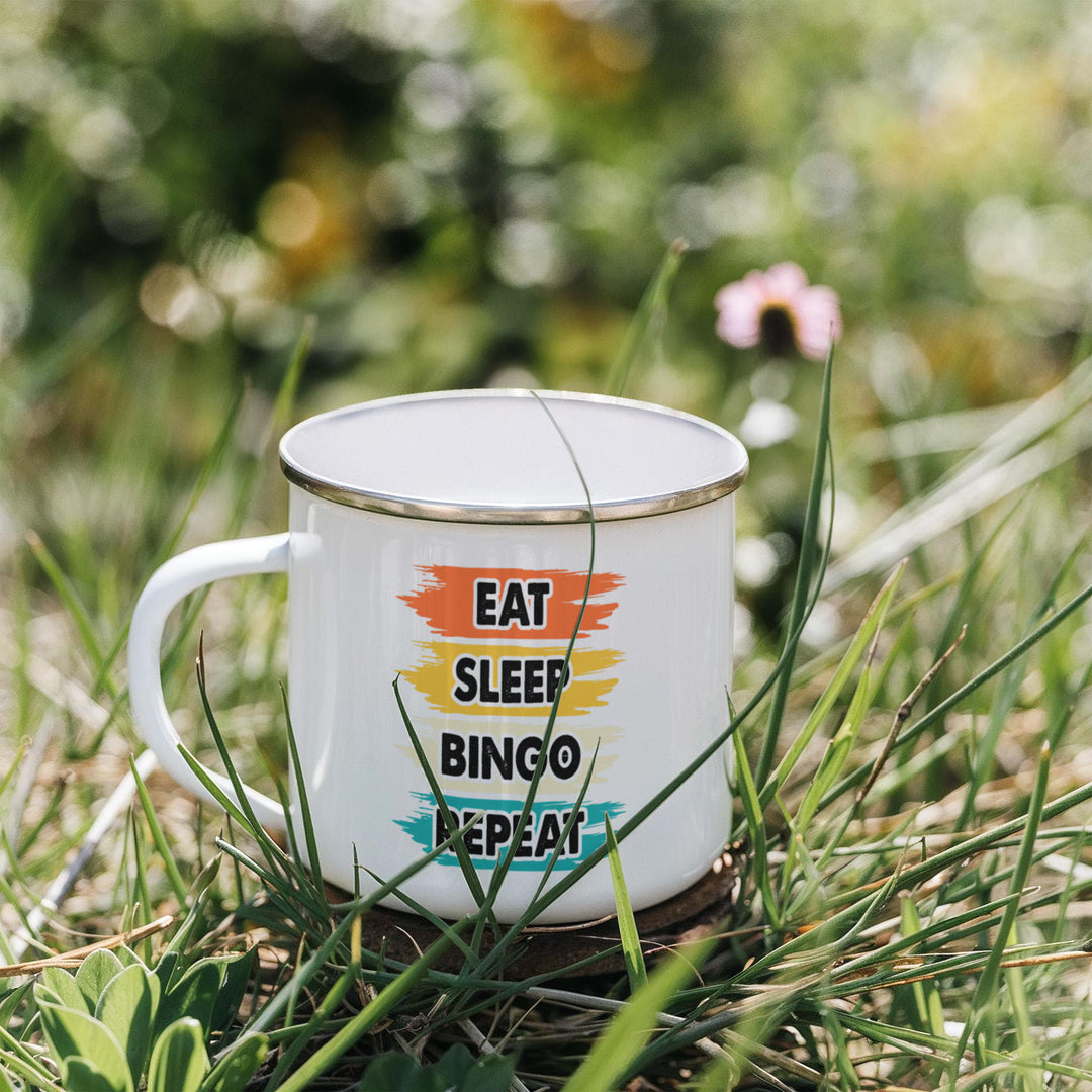 Eat Sleep Bingo Repeat – 12oz Enamel Camping Mug – Gift for Her - Gift for Him