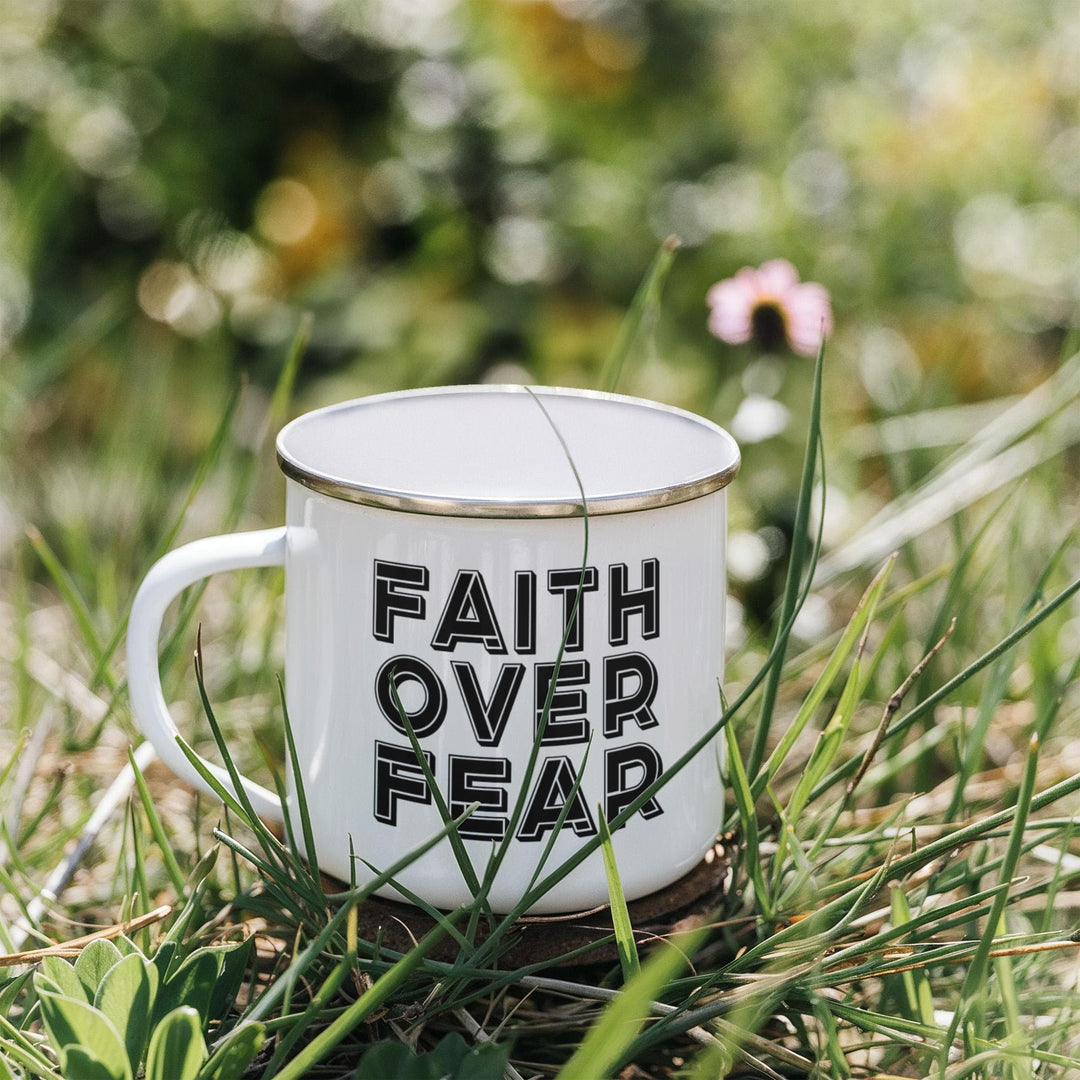 Faith Over Fear – 12oz Enamel Camping Mug – Gift for Her - Gift for Him