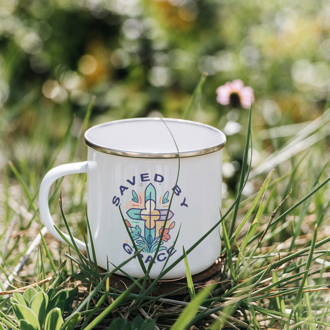 Saved By Grace 12oz Enamel Camping Mug – Gift for Her