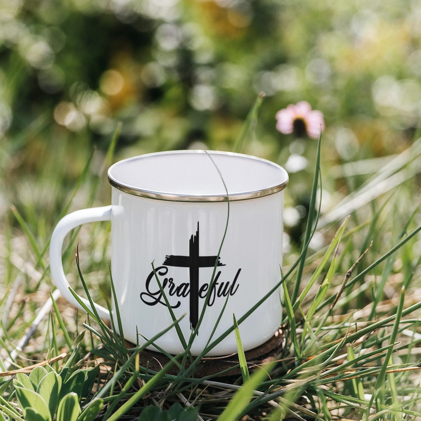 Grateful - 12oz Enamel Camping Mug - Gift for Her - Gift for Him