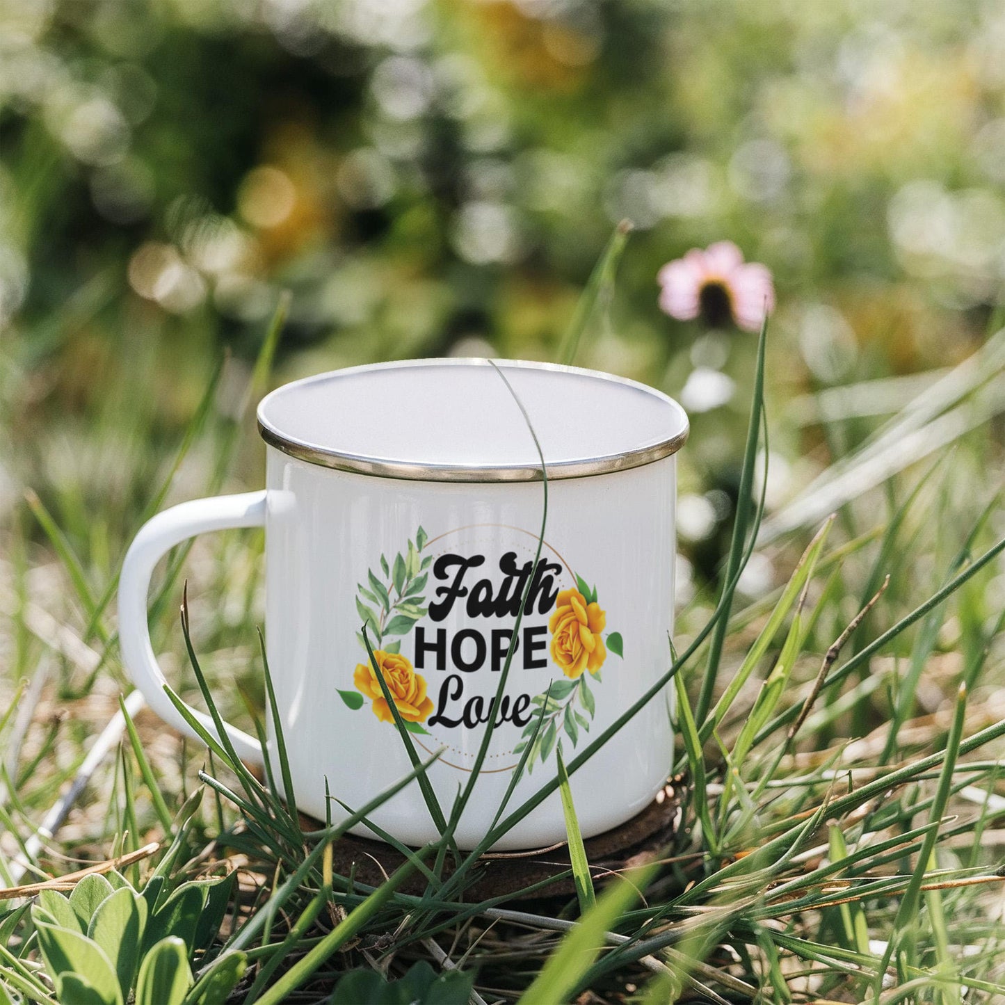 Faith Hope Love - 12oz Enamel Camping Mug - Gift for Her