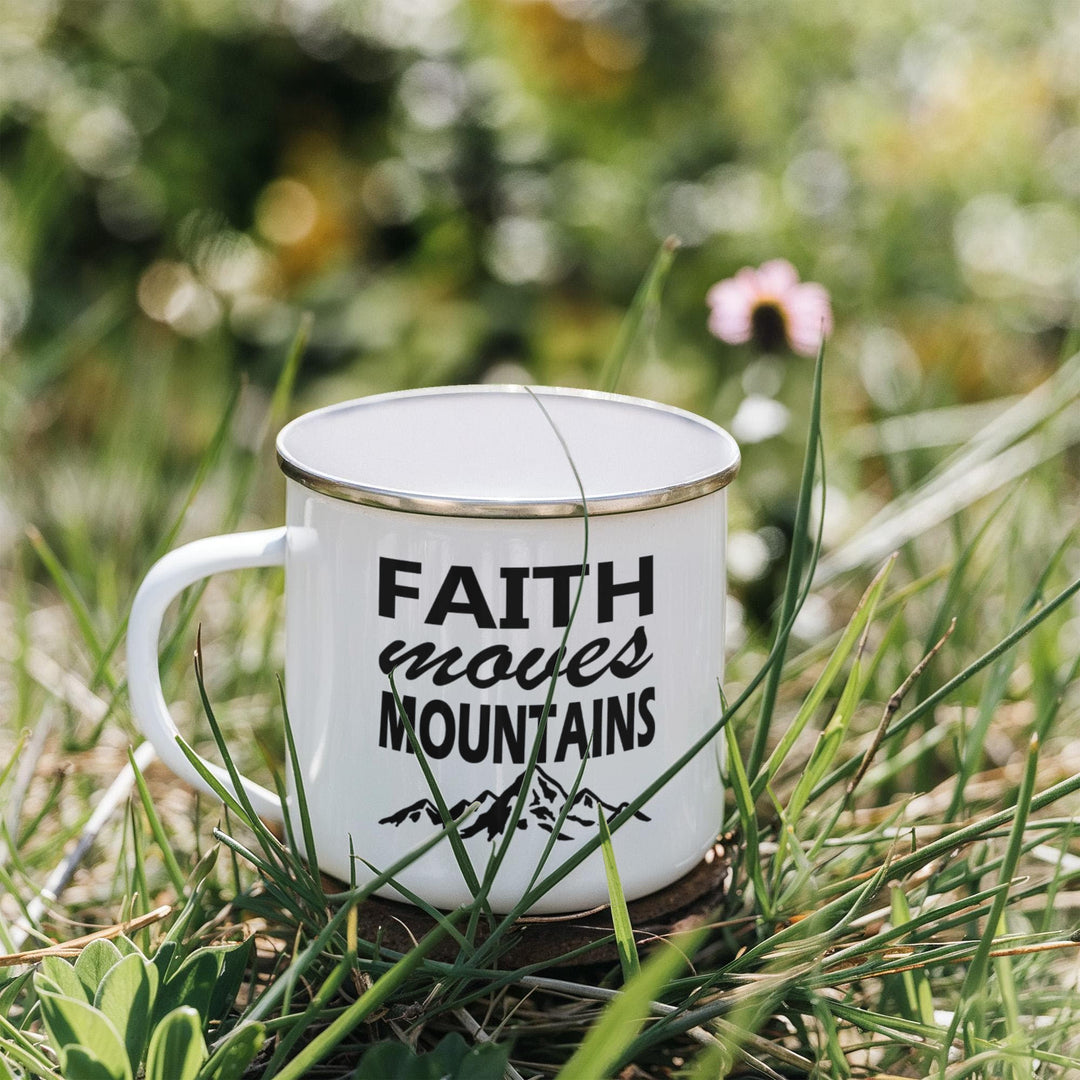 Faith Moves Mountains 12oz Enamel Camping Mug – Gift for Her - Gift for Him