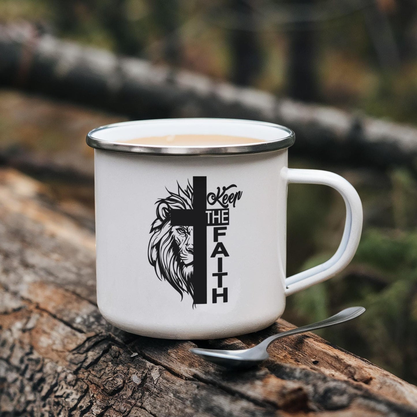 Keep The Faith 02 - 12oz Enamel Camping Mug - Gift for Her - Gift for Him
