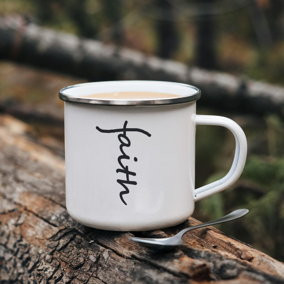 Faith (Black) Enamel Camping Mug – Gift for Her - Gift for Him