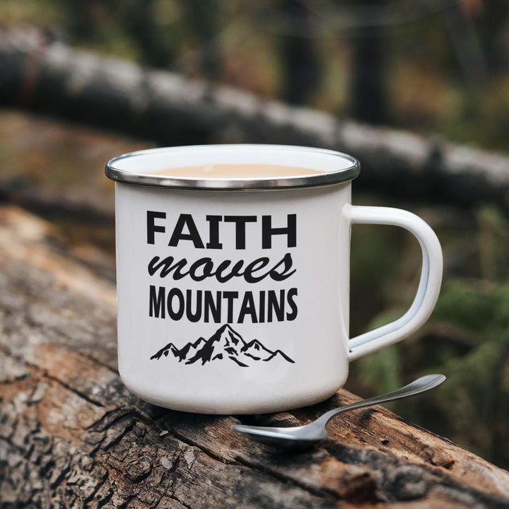 Faith Moves Mountains 12oz Enamel Camping Mug – Gift for Her - Gift for Him