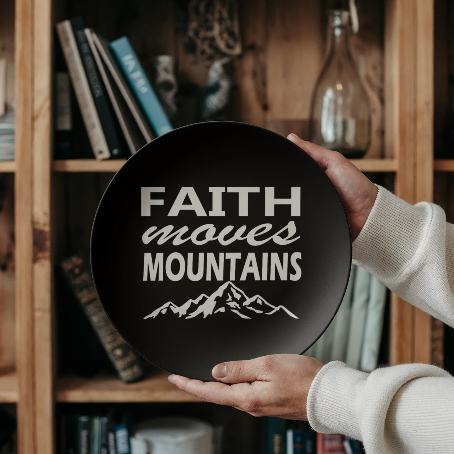 Faith Moves Mountains (White) - 10” Plate - Gift for Her - Gift for Him
