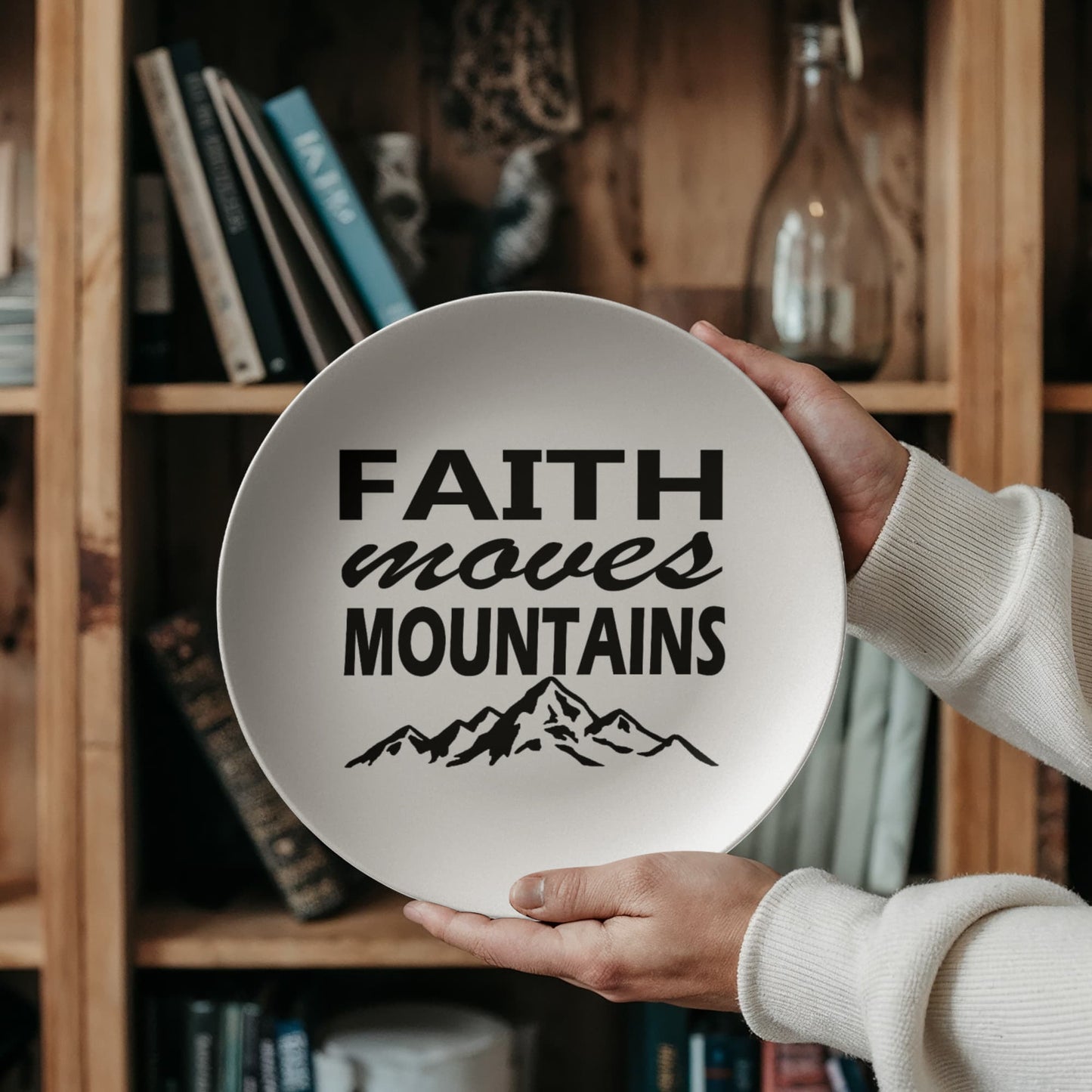 Faith Moves Mountains (Black) - 10” Plate - Gift for Her - Gift for Him