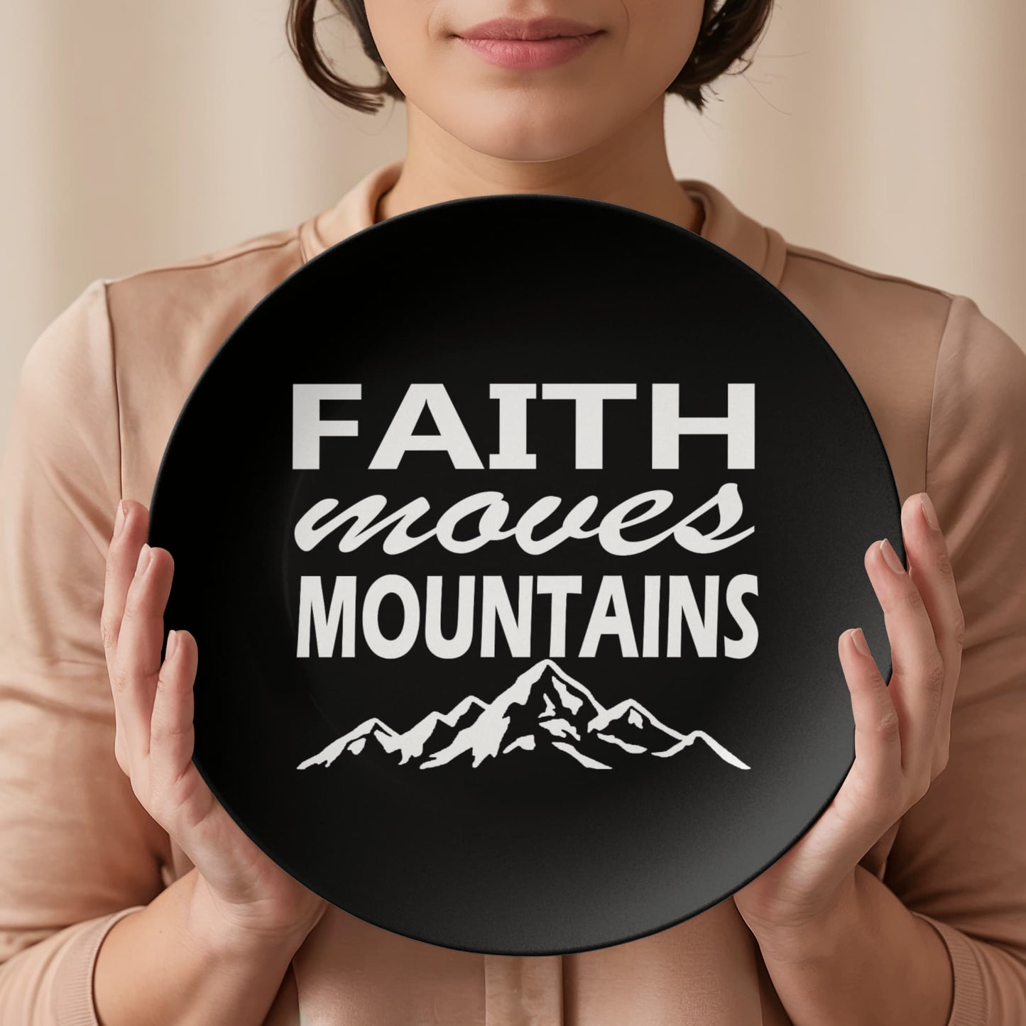 Faith Moves Mountains (White) - 10” Plate - Gift for Her - Gift for Him