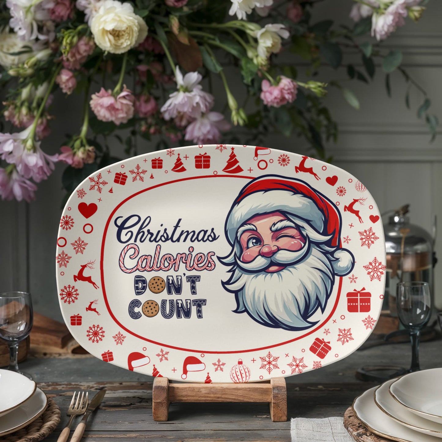 Christmas Calories Don't Count - 10” x 14” Platter - Gift for Her - Gift for Him
