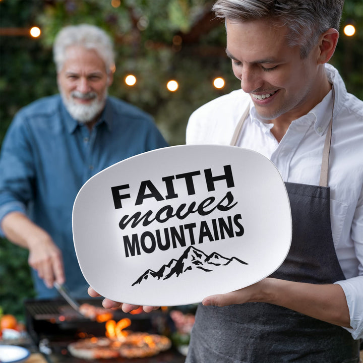 Faith Moves Mountains (Black) 10” x 14” Platter – Gift for Her - Gift for Him