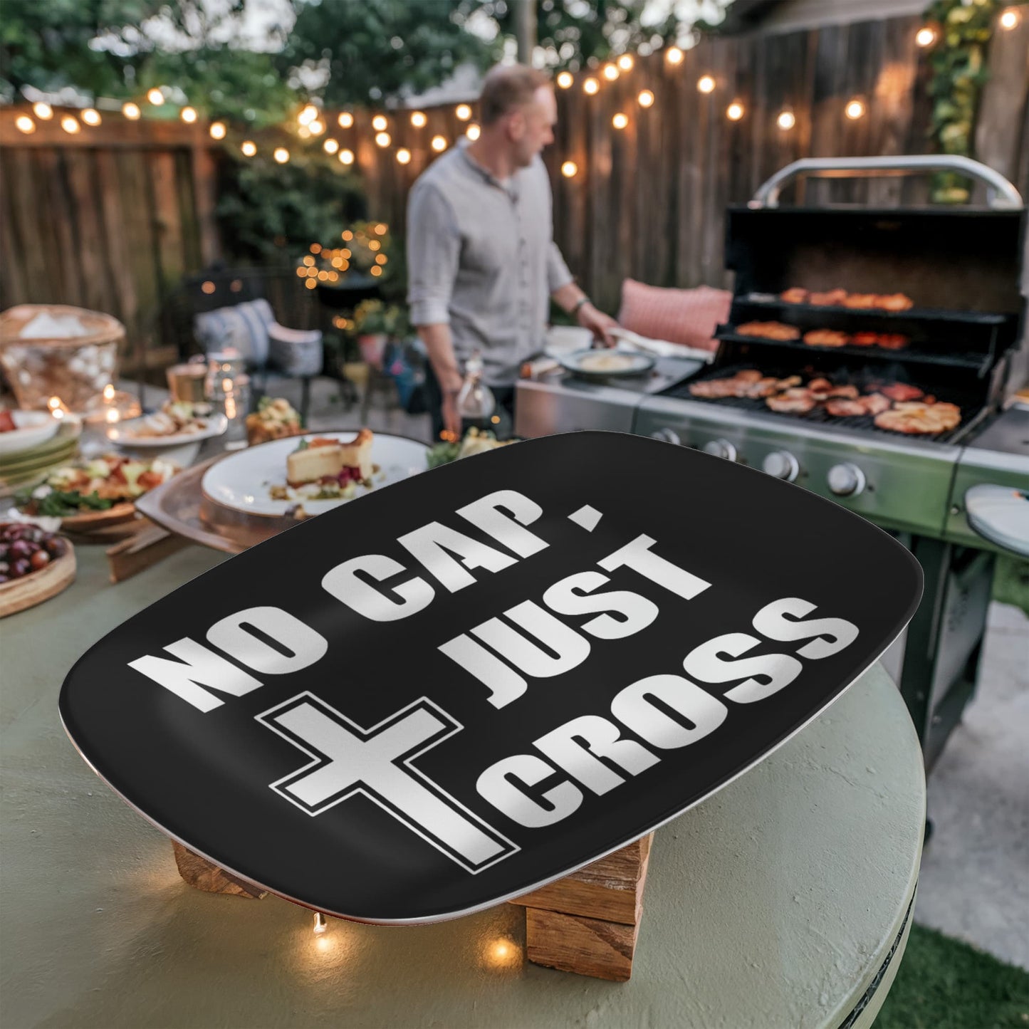 No Cap, Just Cross - 10” x 14” Platter - Gift for Her - Gift for Him