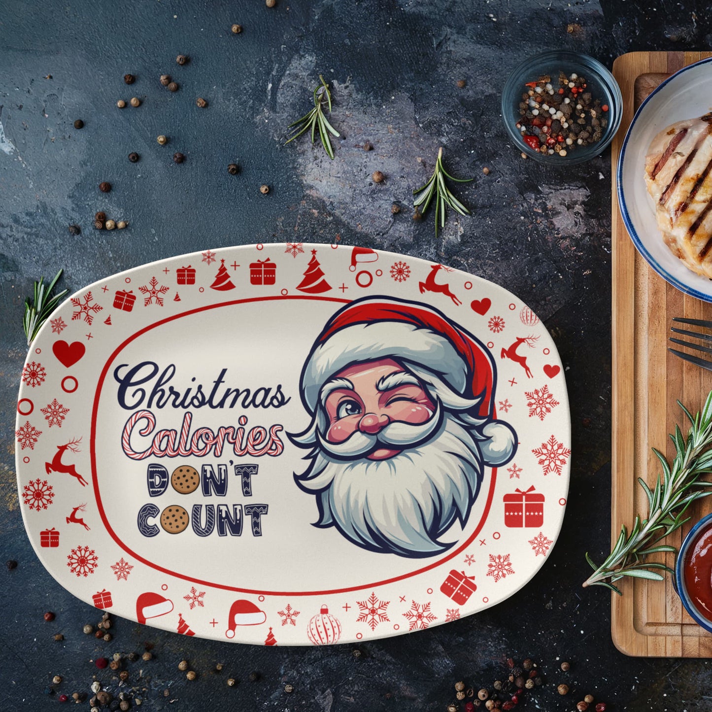 Christmas Calories Don't Count - 10” x 14” Platter - Gift for Her - Gift for Him
