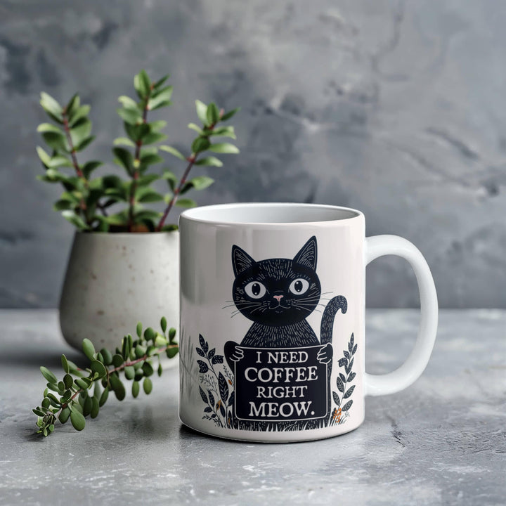 I Need Coffee Right Meow – Ceramic Mug – Gift for Her – Gift for Him