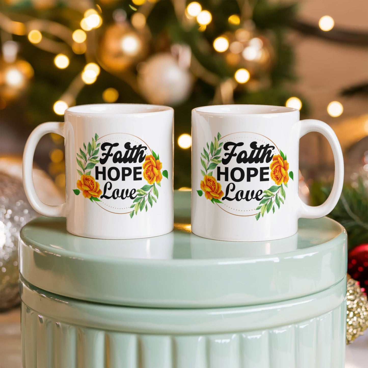 Faith Hope Love - White Ceramic Mug 11oz. & 15oz. - Gift for Her