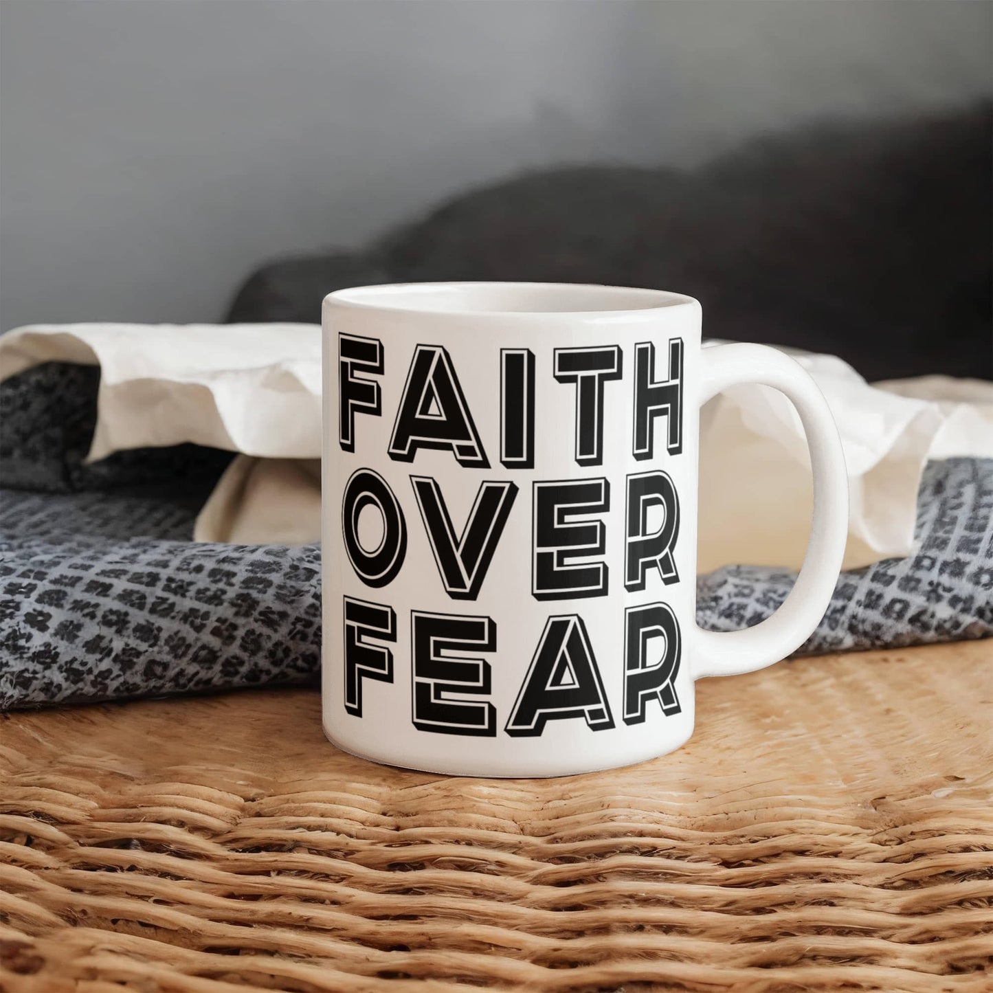 Faith Over Fear - White Ceramic Mug 11oz. & 15oz. - Gift for Her - Gift for Him