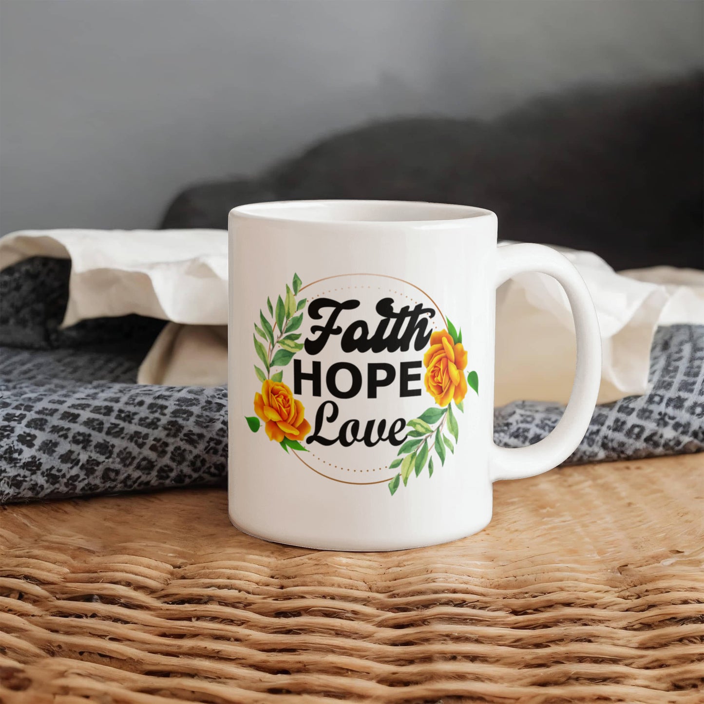 Faith Hope Love - White Ceramic Mug 11oz. & 15oz. - Gift for Her
