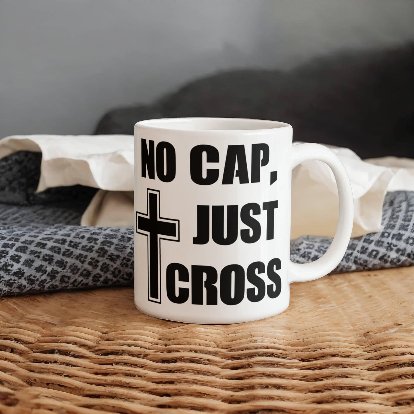 No Cap, Just Cross - White Ceramic Mug 11oz. & 15oz. - Gift for Her - Gift for Him
