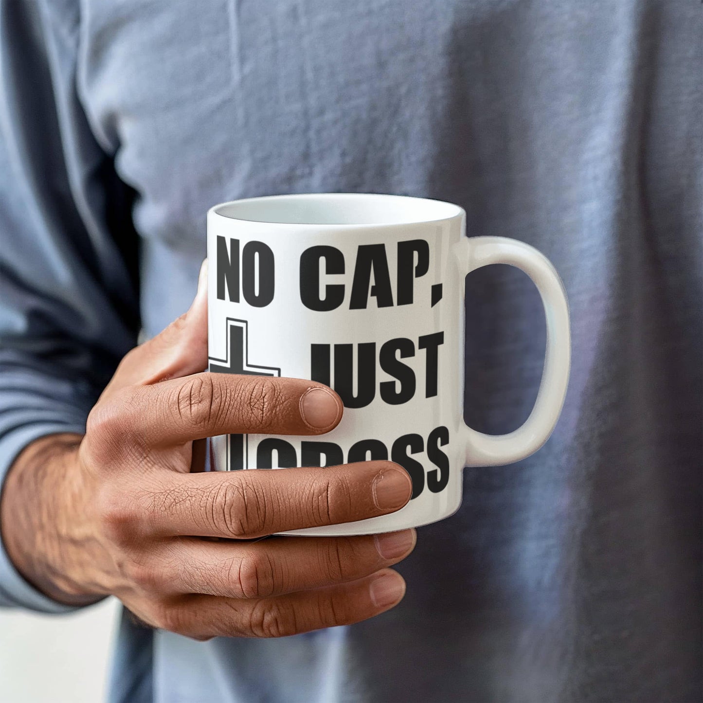 No Cap, Just Cross - White Ceramic Mug 11oz. & 15oz. - Gift for Her - Gift for Him