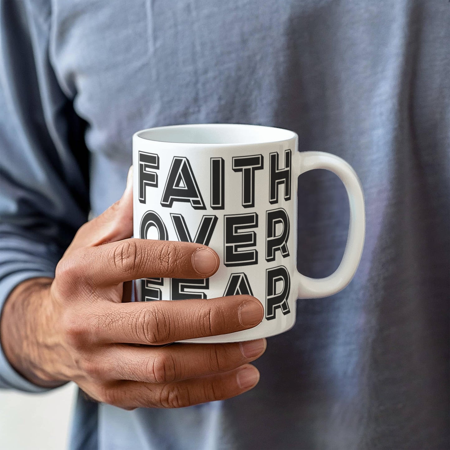 Faith Over Fear - White Ceramic Mug 11oz. & 15oz. - Gift for Her - Gift for Him