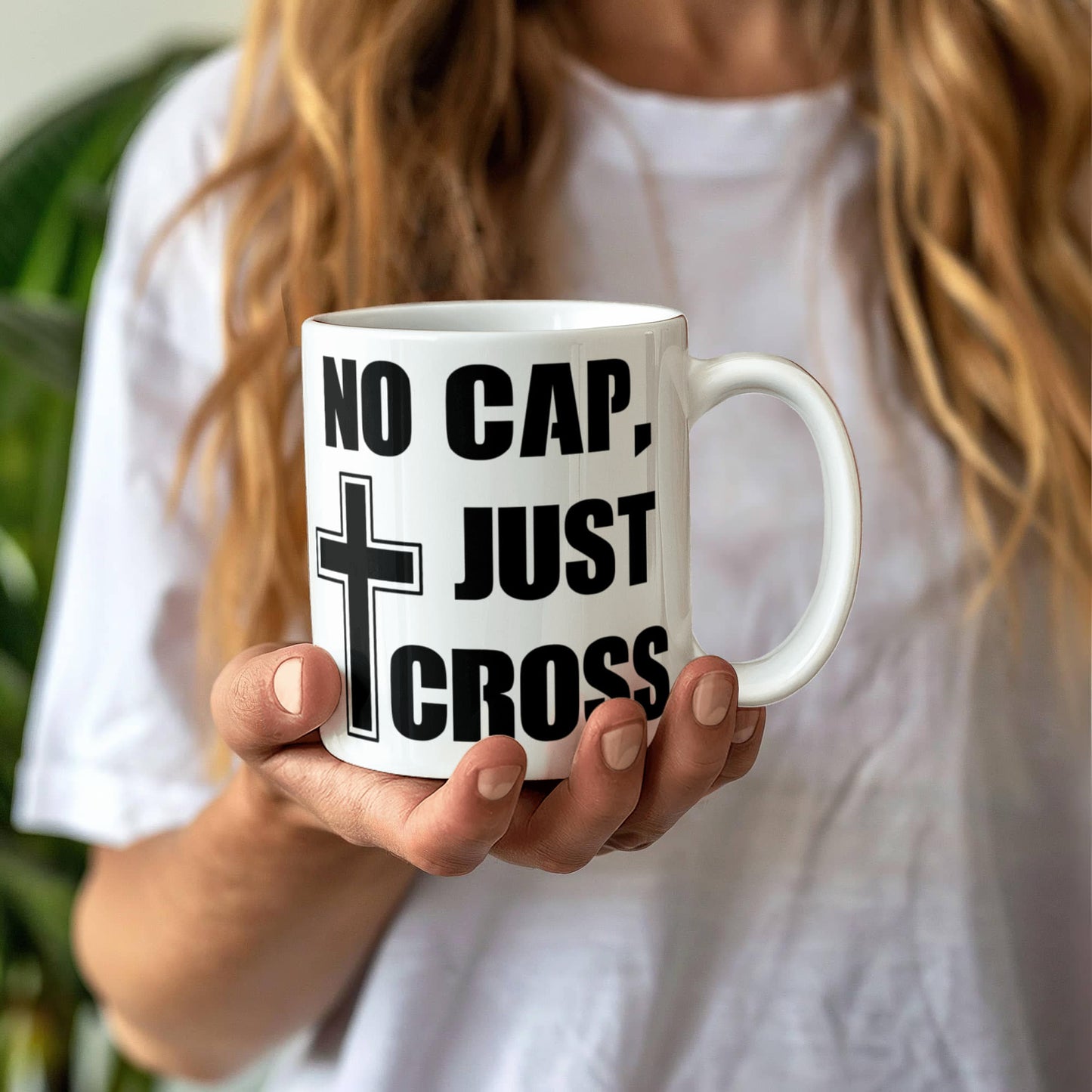 No Cap, Just Cross - White Ceramic Mug 11oz. & 15oz. - Gift for Her - Gift for Him