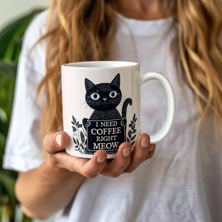 I Need Coffee Right Meow – Ceramic Mug – Gift for Her – Gift for Him