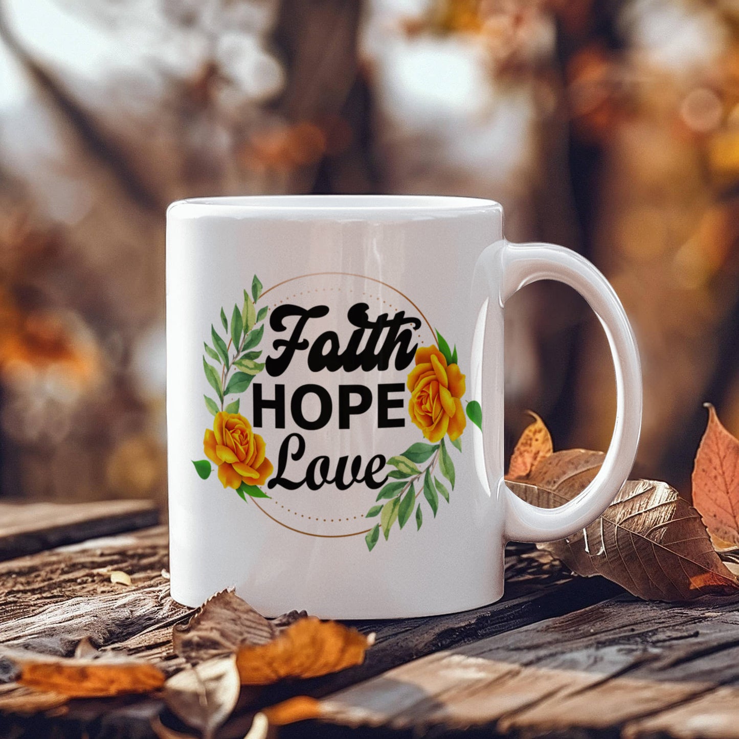 Faith Hope Love - White Ceramic Mug 11oz. & 15oz. - Gift for Her