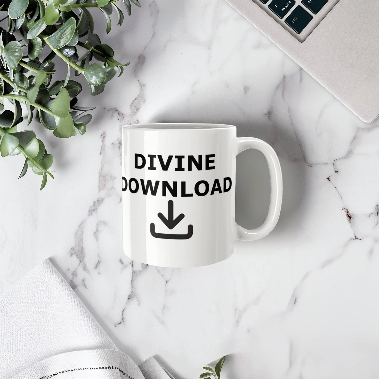 Divine Download - White Ceramic Mug 11oz. & 15oz. - Gift for Her - Gift for Him