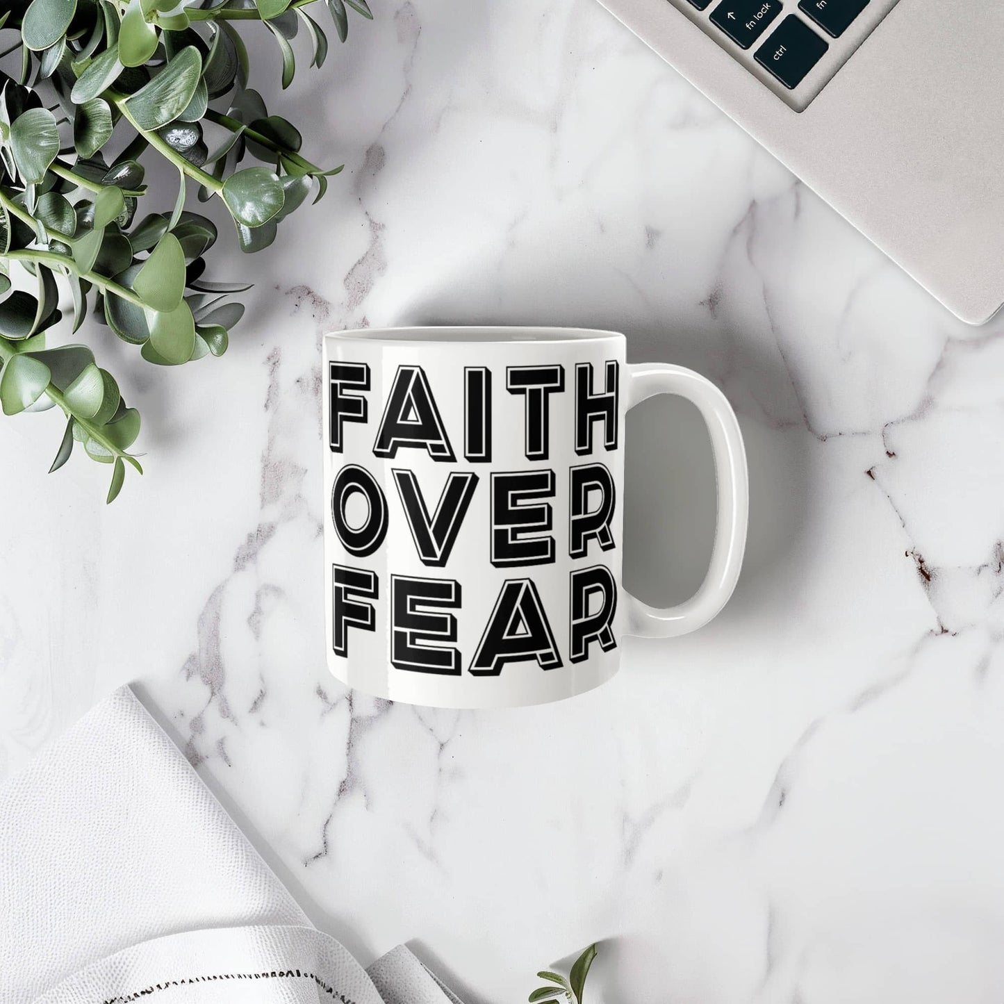 Faith Over Fear - White Ceramic Mug 11oz. & 15oz. - Gift for Her - Gift for Him