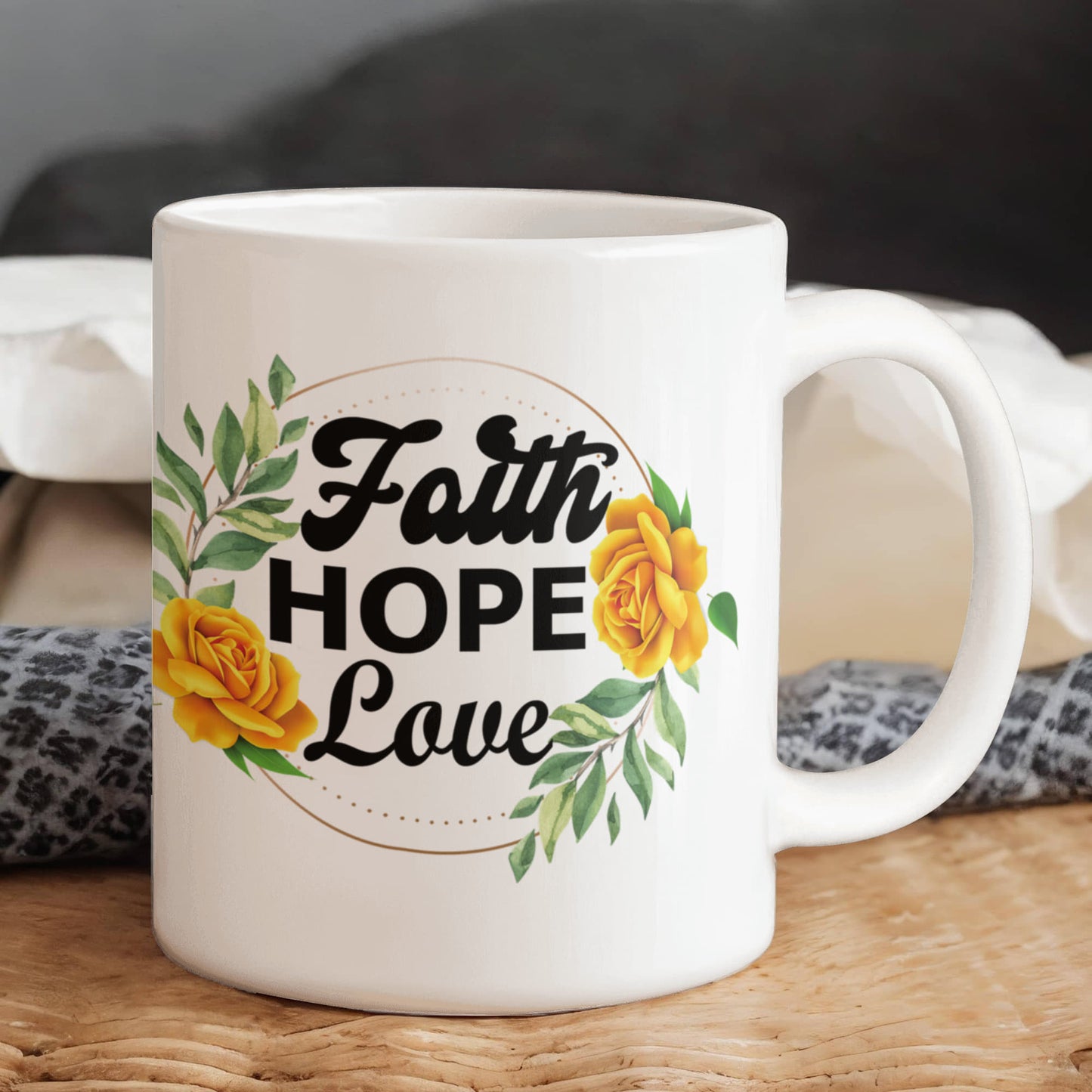 Faith Hope Love - White Ceramic Mug 11oz. & 15oz. - Gift for Her