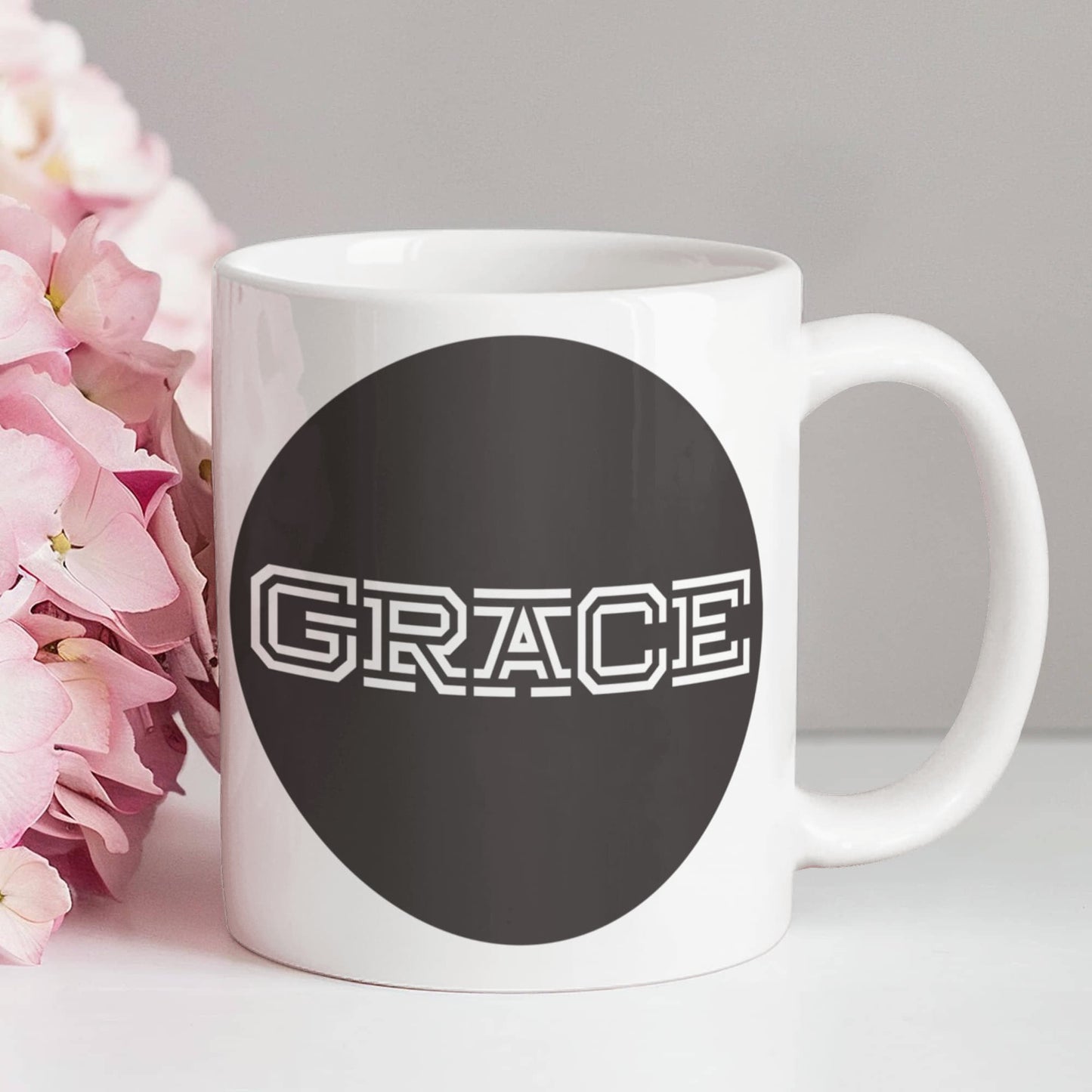 GRACE - White Ceramic Mug 11oz. & 15oz. - Gift for Her - Gift for Him
