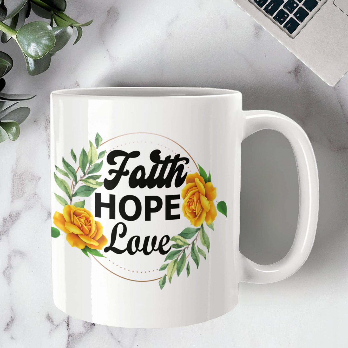Faith Hope Love - White Ceramic Mug 11oz. & 15oz. - Gift for Her