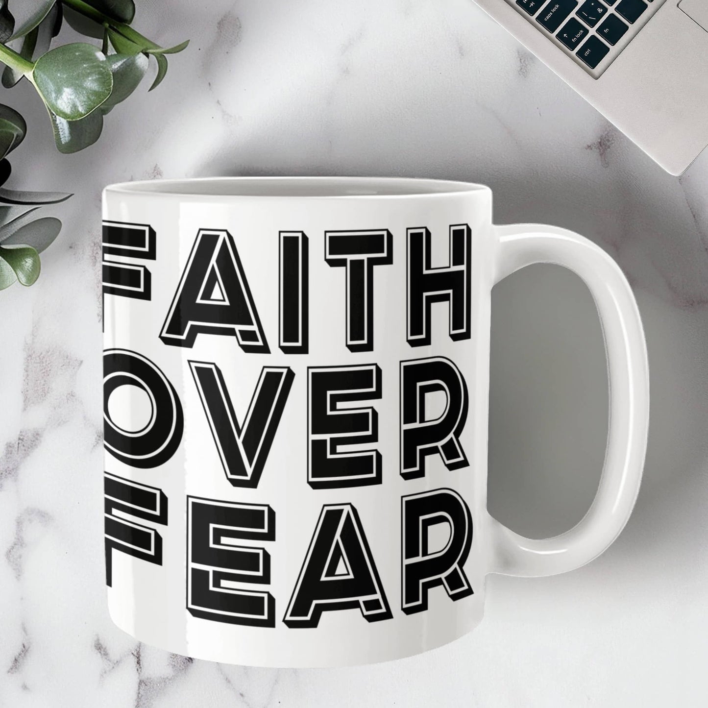 Faith Over Fear - White Ceramic Mug 11oz. & 15oz. - Gift for Her - Gift for Him