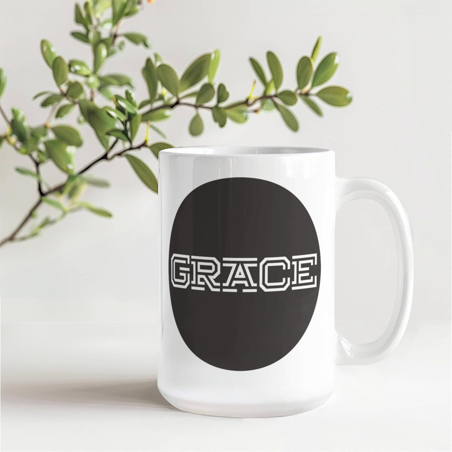 GRACE - White Ceramic Mug 11oz. & 15oz. - Gift for Her - Gift for Him