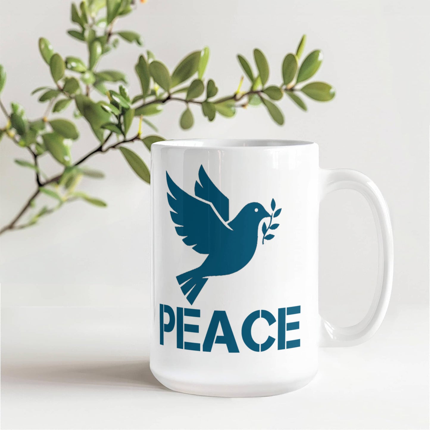 PEACE - White Ceramic Mug 11oz. & 15oz. - Gift for Her - Gift for Him