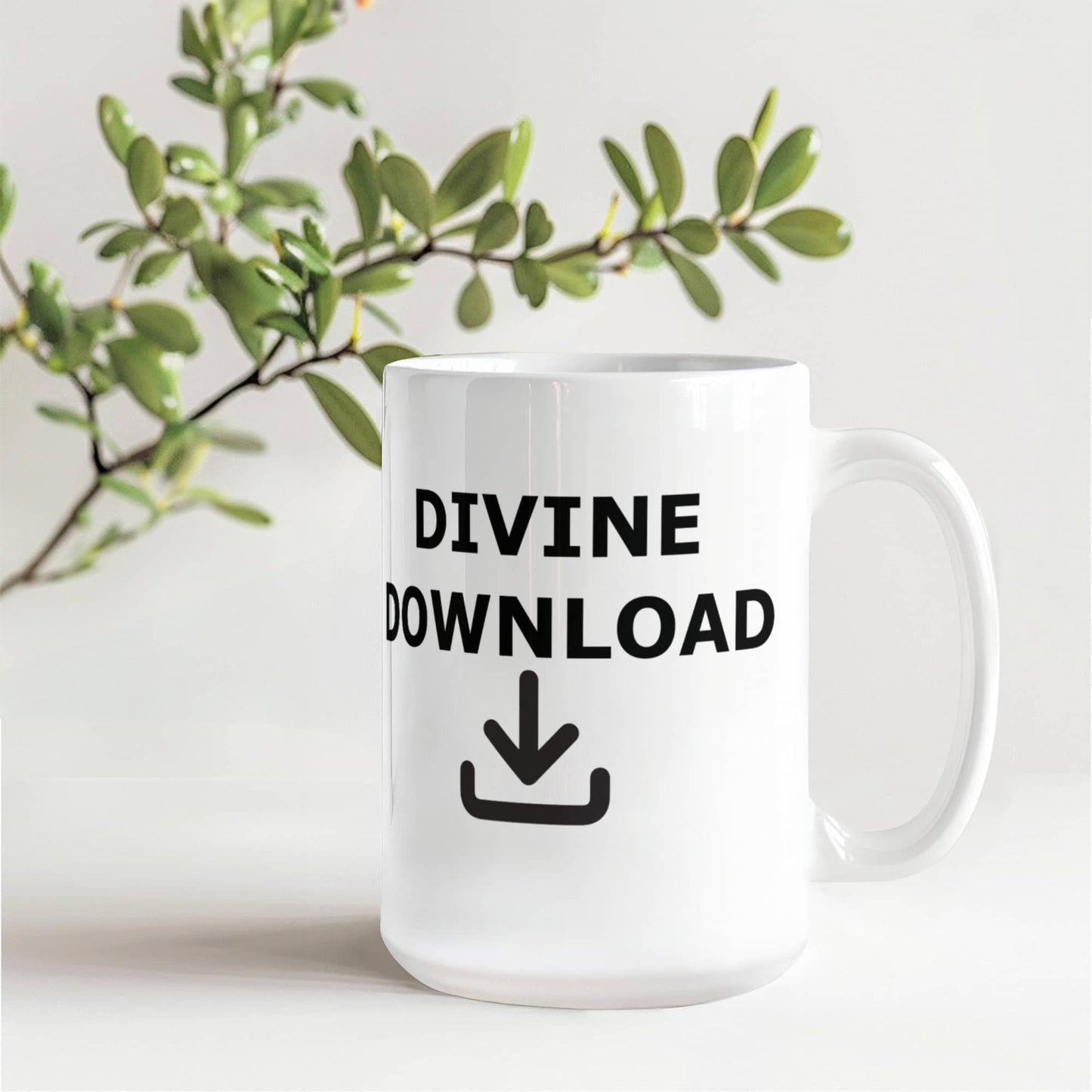 Divine Download - White Ceramic Mug 11oz. & 15oz. - Gift for Her - Gift for Him