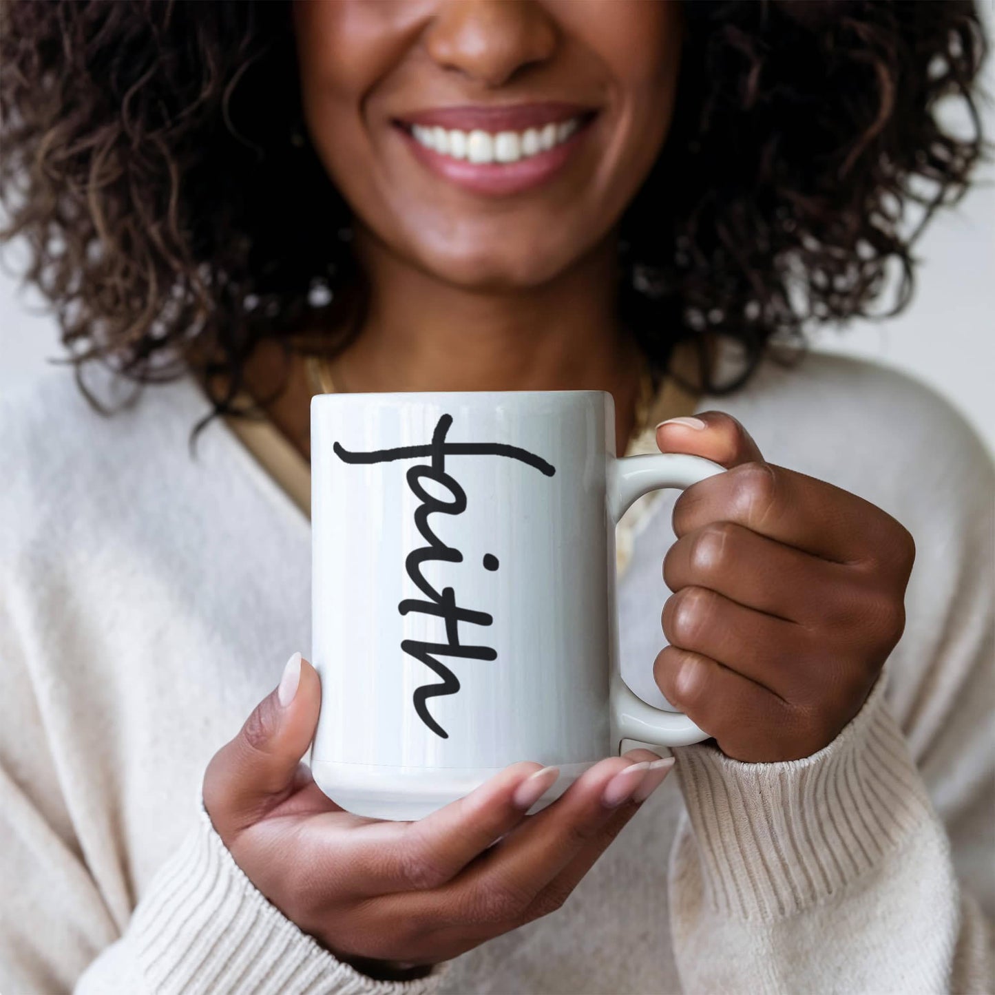 Faith (Black) - White Ceramic Mug 11oz. & 15oz. - Gift for Her - Gift for Him