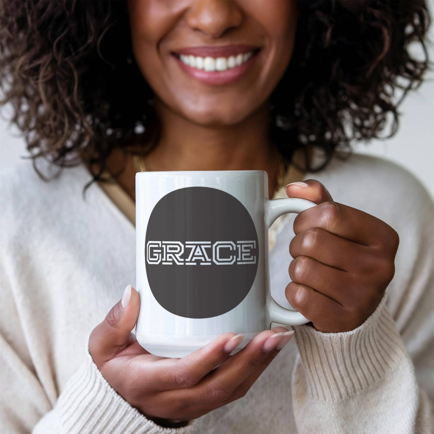 GRACE - White Ceramic Mug 11oz. & 15oz. - Gift for Her - Gift for Him