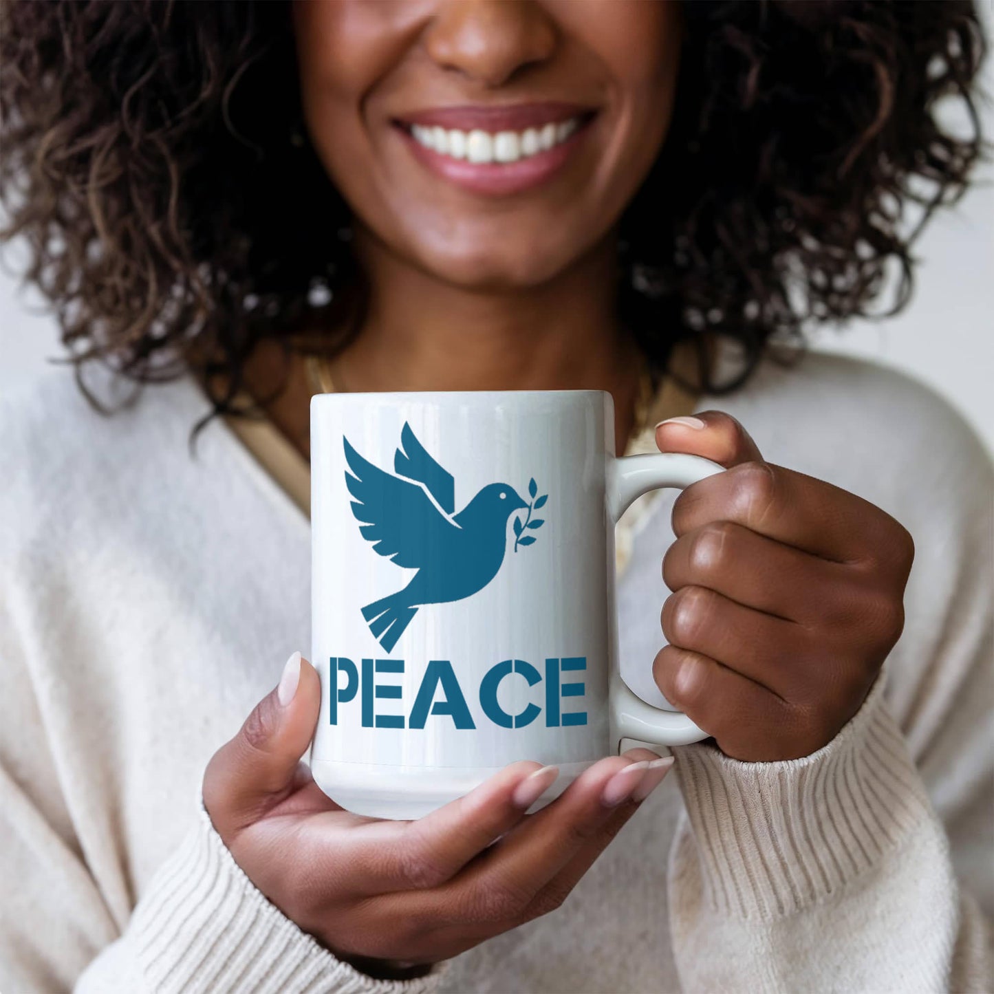PEACE - White Ceramic Mug 11oz. & 15oz. - Gift for Her - Gift for Him