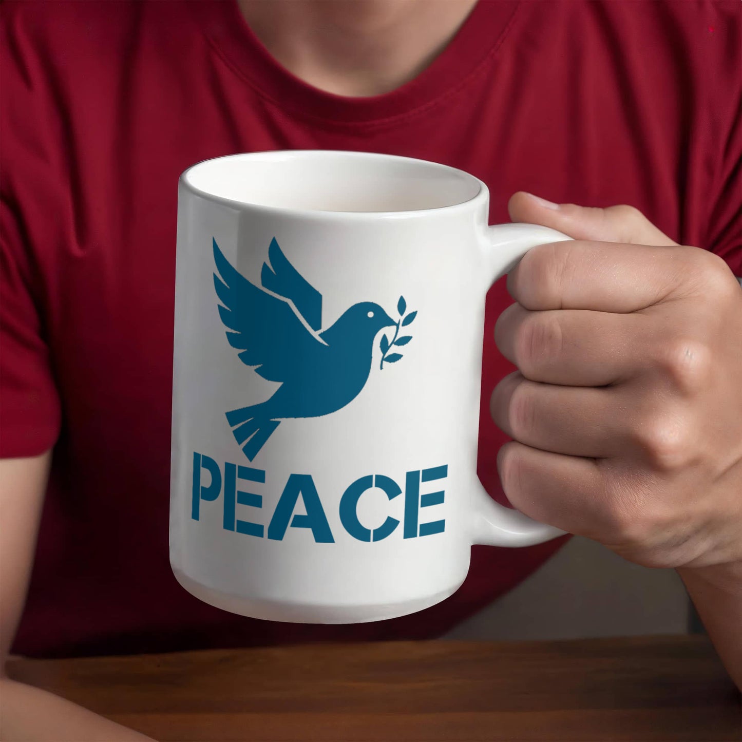 PEACE - White Ceramic Mug 11oz. & 15oz. - Gift for Her - Gift for Him