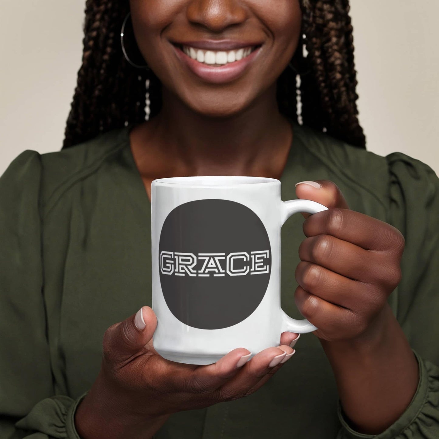 GRACE - White Ceramic Mug 11oz. & 15oz. - Gift for Her - Gift for Him