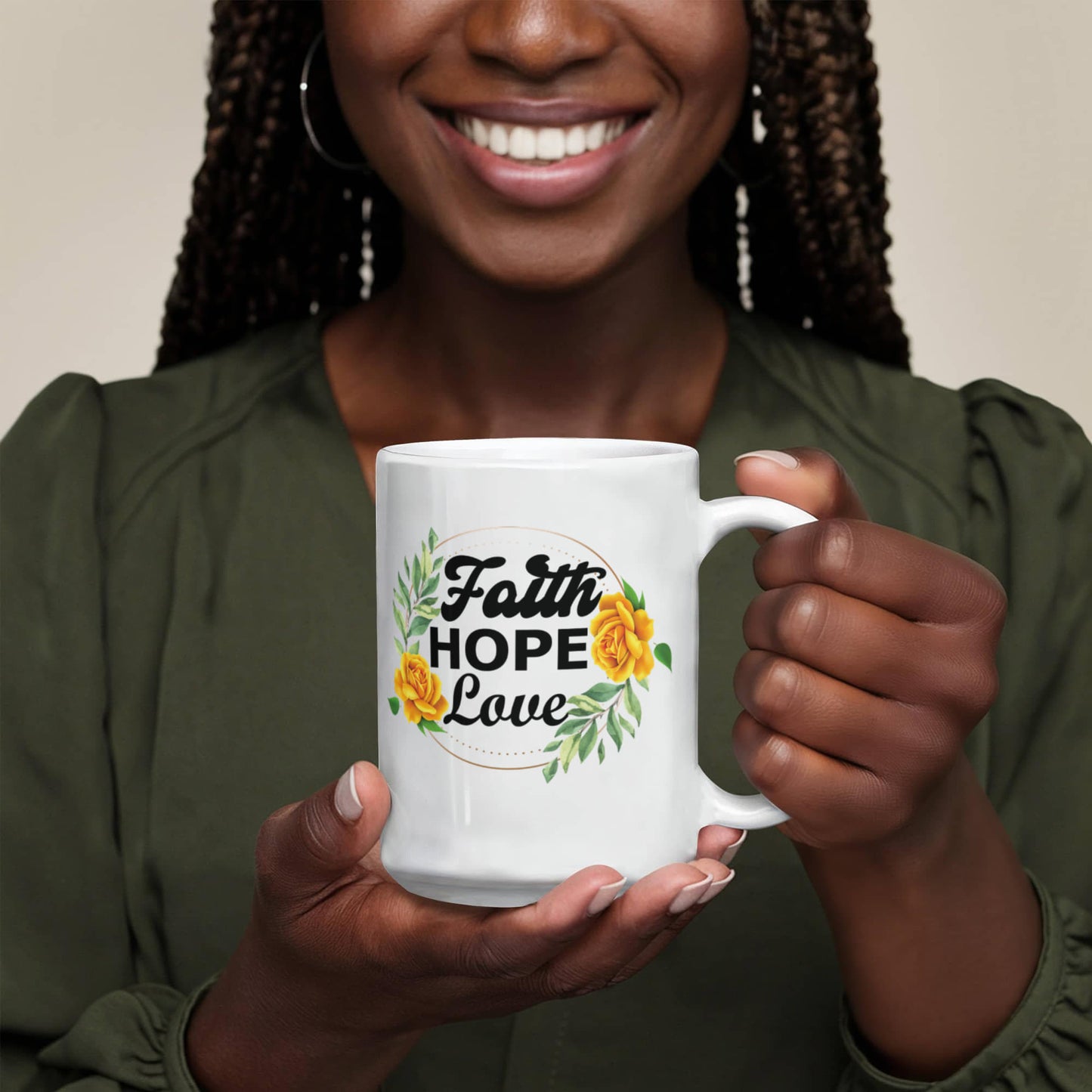 Faith Hope Love - White Ceramic Mug 11oz. & 15oz. - Gift for Her