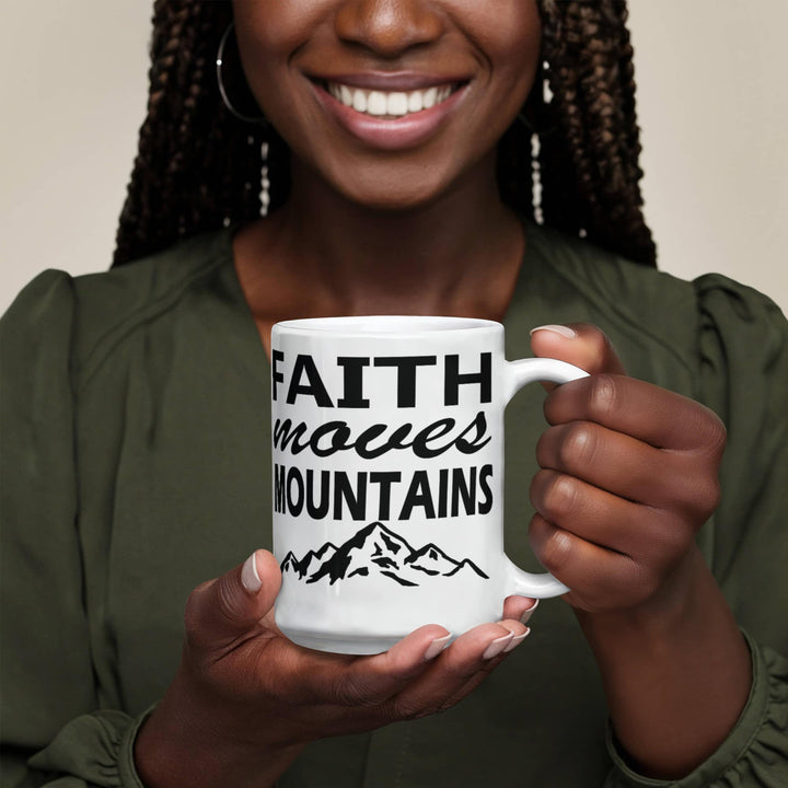 Faith Moves Mountains White Ceramic Mug – Gift for Her - Gift for Him