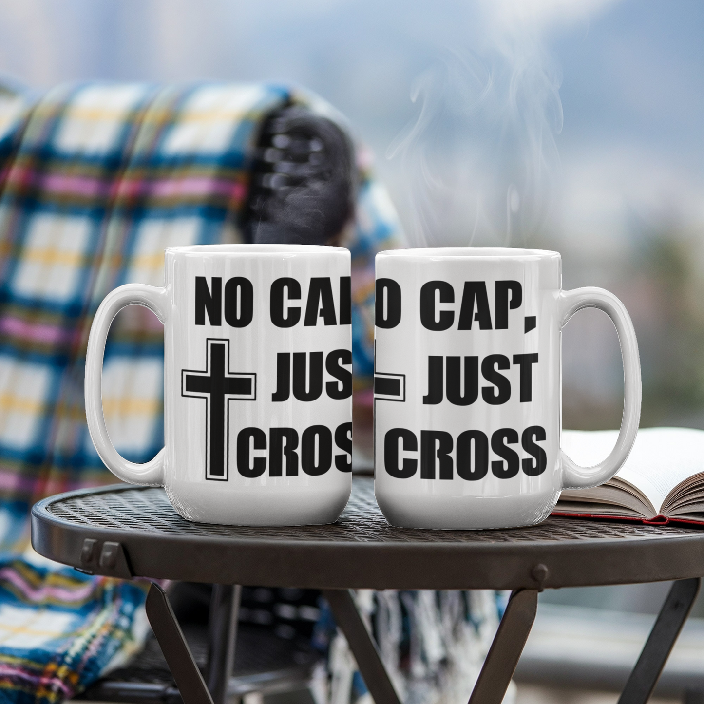 No Cap, Just Cross - White Ceramic Mug 11oz. & 15oz. - Gift for Her - Gift for Him