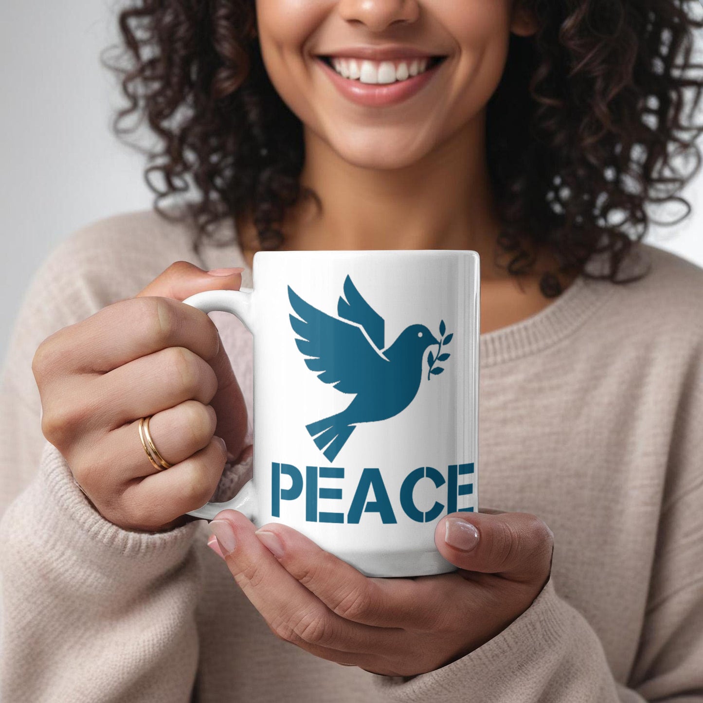 PEACE - White Ceramic Mug 11oz. & 15oz. - Gift for Her - Gift for Him