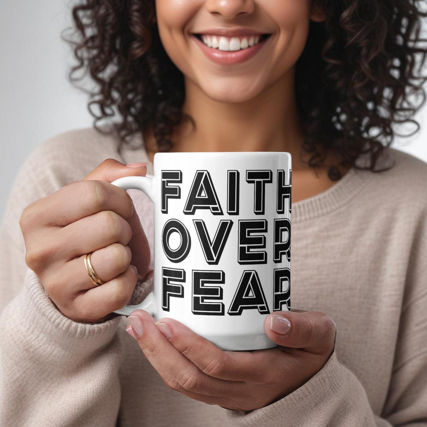Faith Over Fear - White Ceramic Mug 11oz. & 15oz. - Gift for Her - Gift for Him