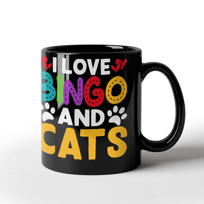 I Love Bingo And Cats - Black Ceramic Mug - Gift for Her - Gift for Him