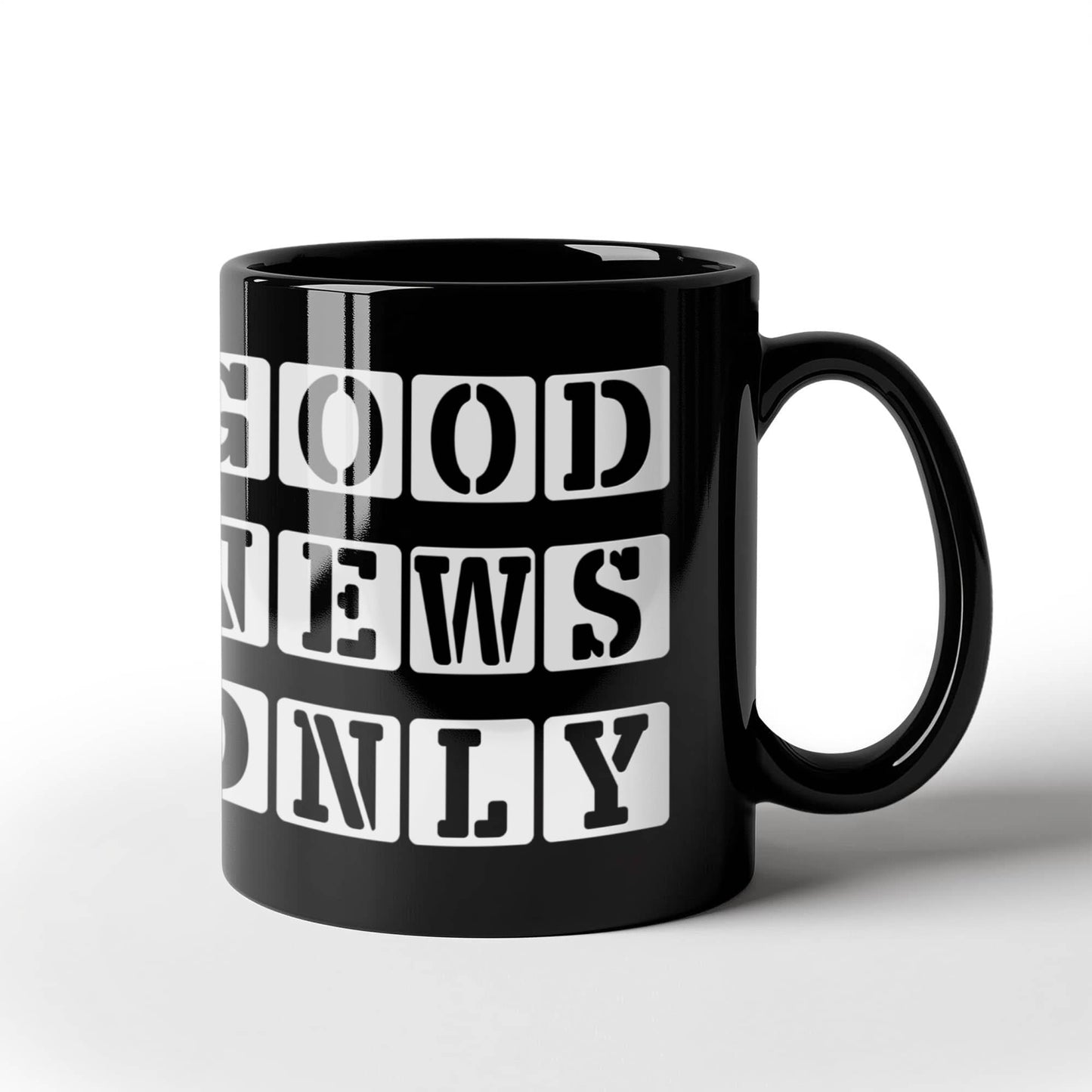 Good News Only - Black Ceramic Mug 11oz. & 15oz. - Gift for Her - Gift for Him